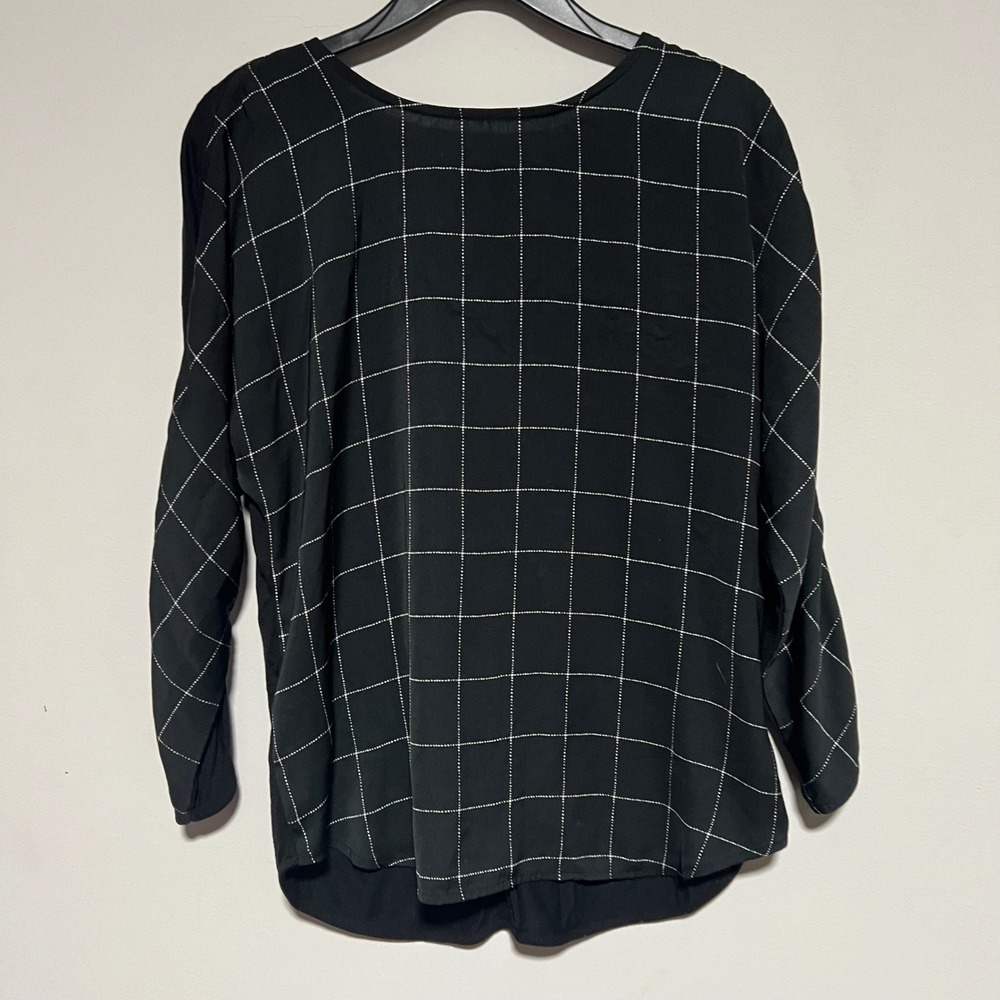 Ann Taylor Black White Grid Print Long Sleeve Blouse Top Women Size Small
